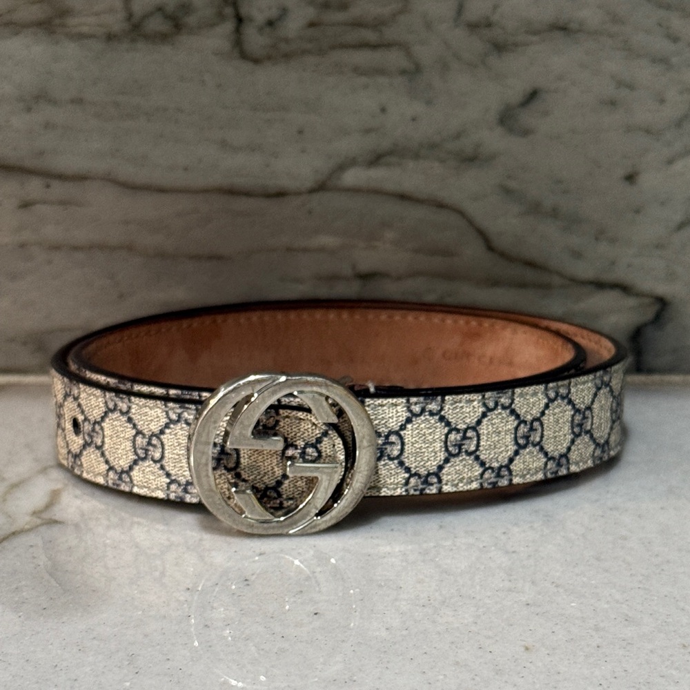 Gucci Children's GG Supreme belt Blue with Silver GG Buckle